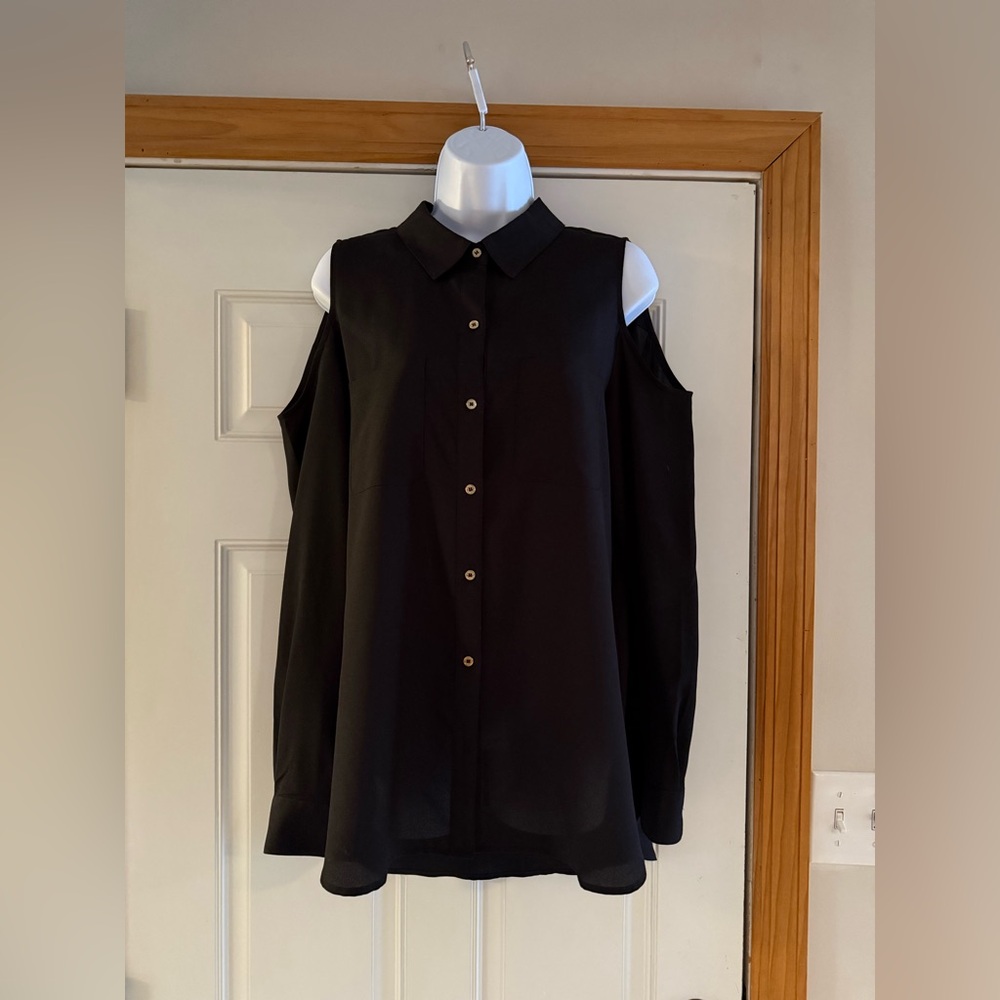 Calvin Klein Black Cold Shoulder Button Down Shirt